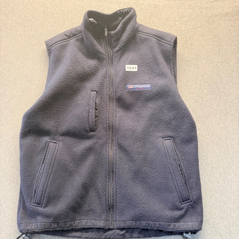 US Expedition Mens Reversible Fleece Vest Navy Blue Full Zip Mock Neck Medium
